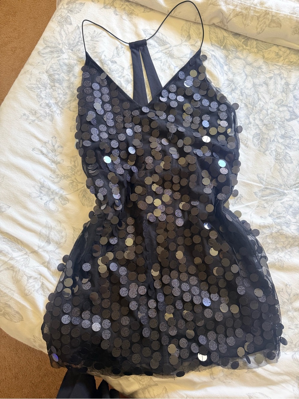 H&M Black Sequin Mini Dress with Spaghetti Straps